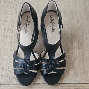 Life Stride Black Knotted Strappy Heels